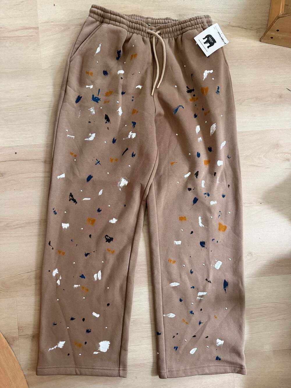 American Stitch Paint Splatter and Rhinestone Jogger Sweatpants Camel Size M